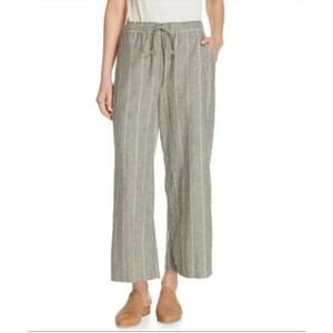 Eileen Fisher Gray Stripe Cropped Wide-Leg Hemp Organic Cotton Pants Size XL